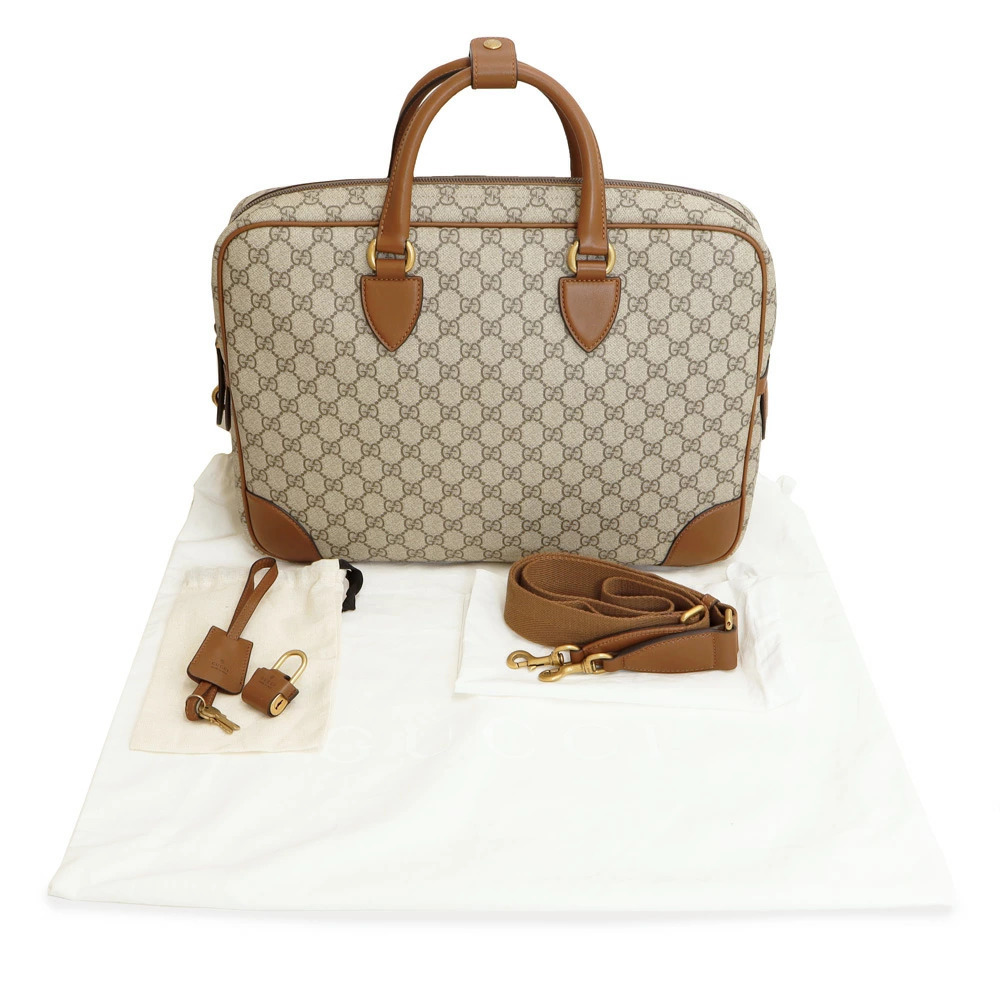 Gucci GG Emblem Briefcase Shoulder Handbag Supreme Canvas Leather Beige Brown - Picture 2 of 10